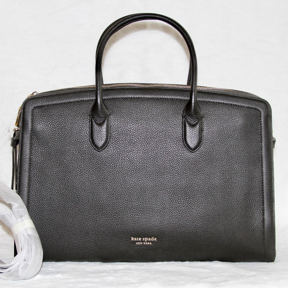 NWT Kate Spade Knott Commuter Work Tote Travel Laptop Bag Black Leather Purse